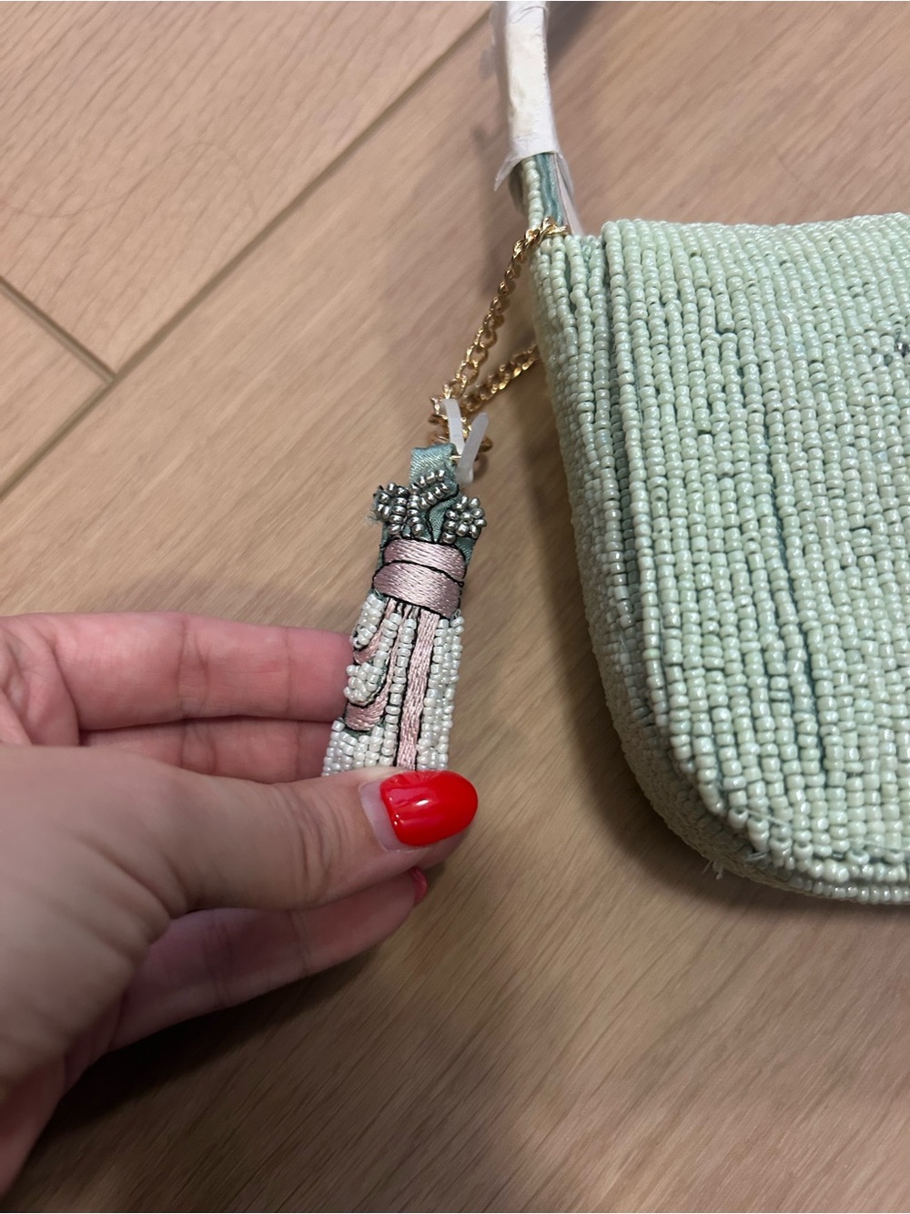 Handcrafted Beaded Golf Purse. Mint with Pink Golf Cart. NWT - Picture 3 of 3